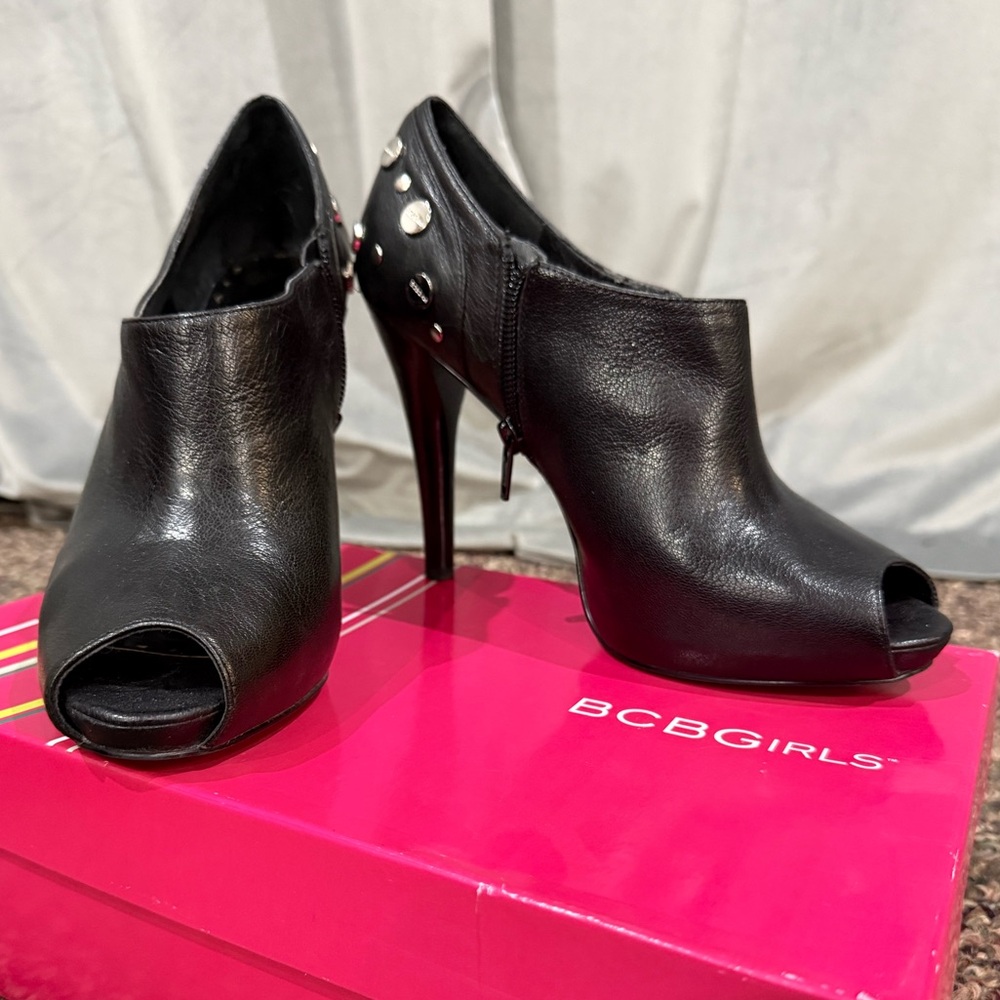 BCBGirls Black Studded Peep Toe Heels
